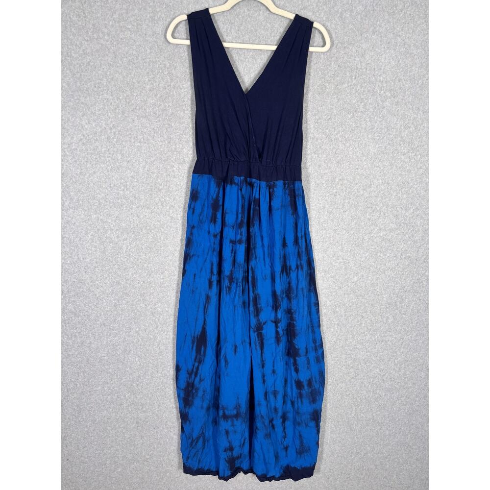 Liz Lange Maternity Midi Dress Large Navy Wrap Tie Dye Flowy Boho Resort Cruise